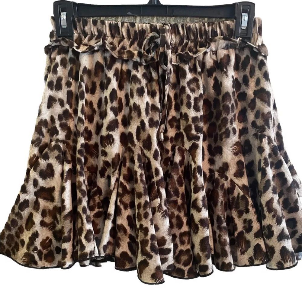 Main Strip Women Leopard Print Mini Skirt Brown Black Size S Flowy Flounce Whims